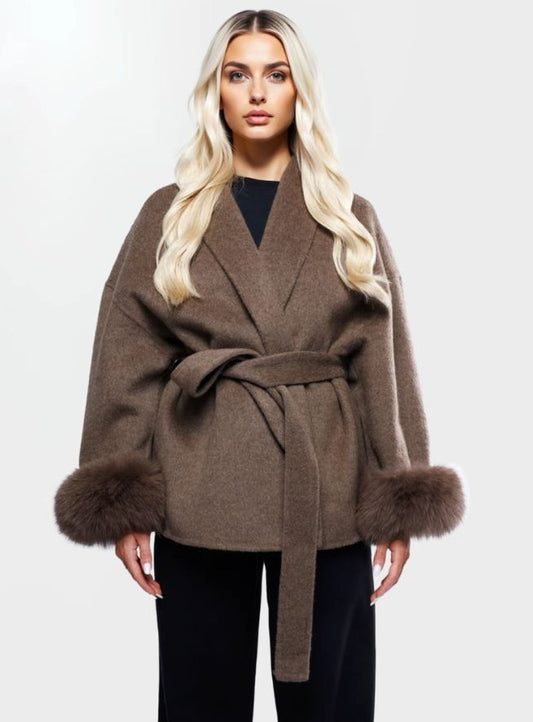 Elsa - Manteau ceinturé fourrure