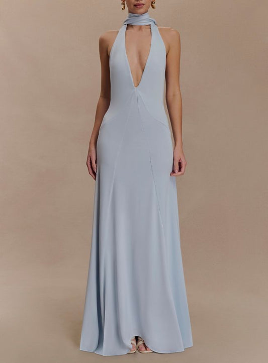 Celestia - Vestido con bufanda sin espalda 