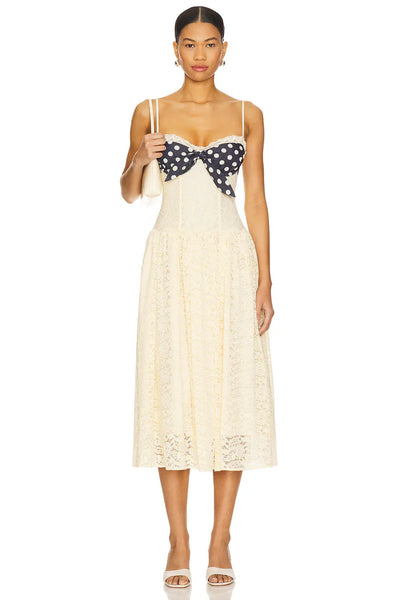 Robe Colette Rétro Crème – Nœud bustier à pois