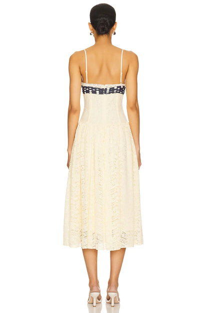 Vestido Colette Retro Crema – Lazo Bustier de Lunares