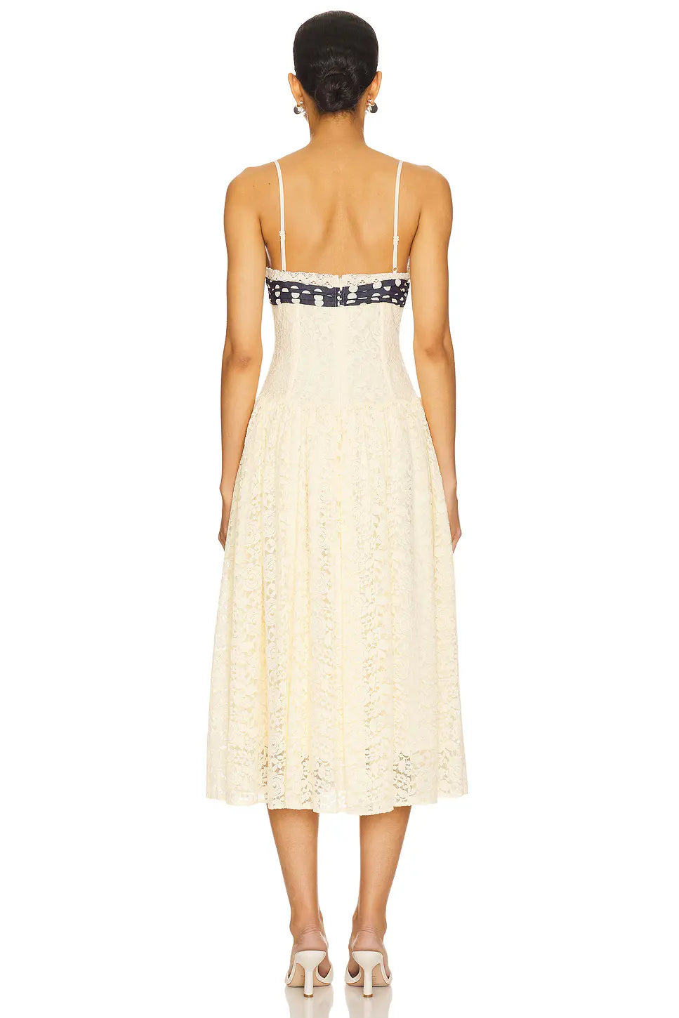 Robe Colette Rétro Crème – Nœud bustier à pois